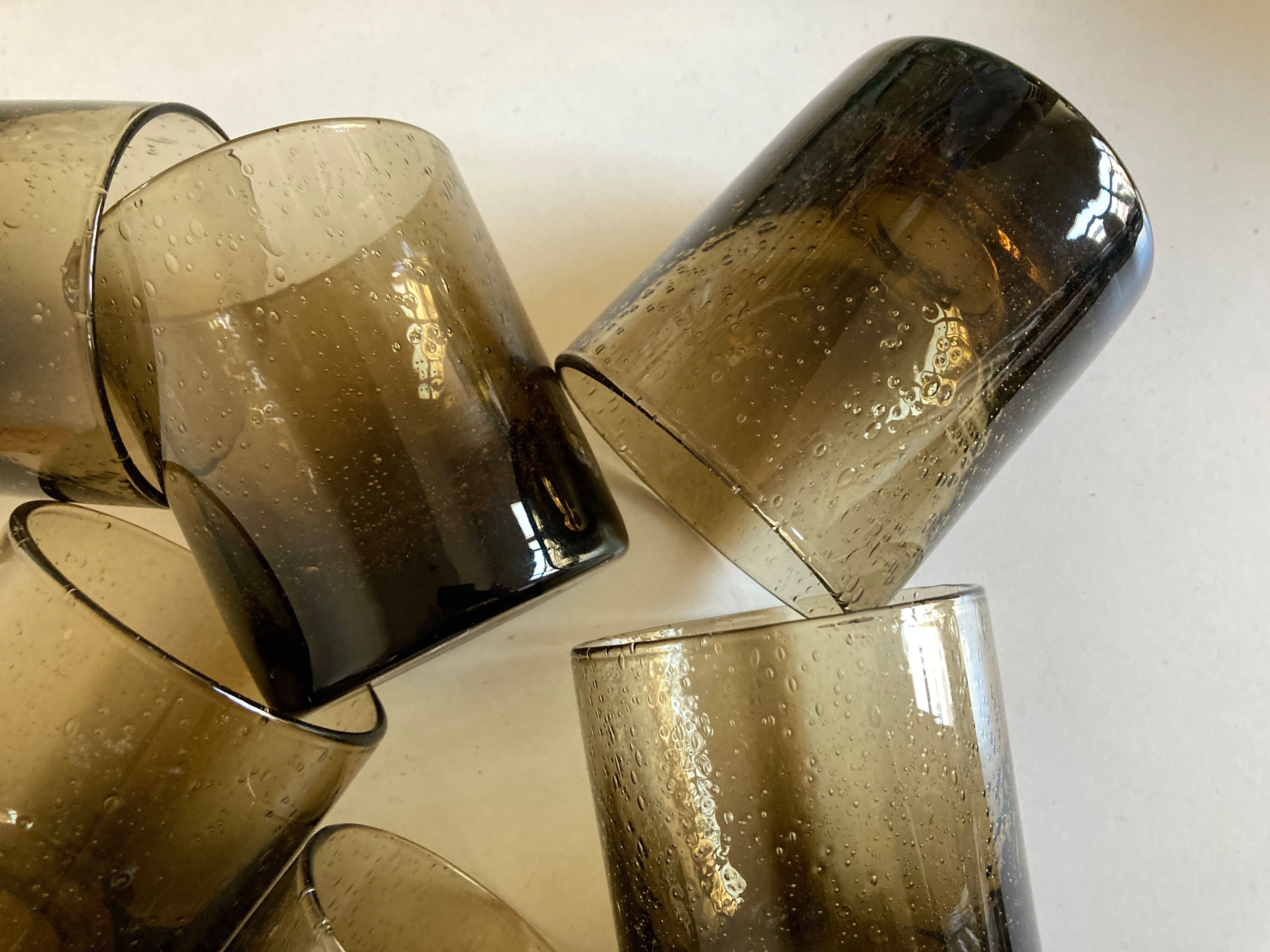 Set de 6 verres gobelets en verre bullé 1970