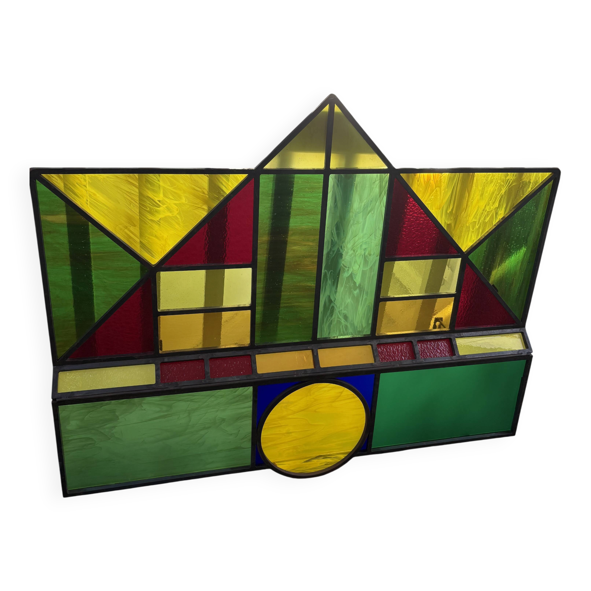 Vitrail artisanale polychrome vers 1970