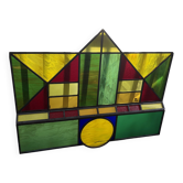 Polychrome artisanal stained glass circa 1970