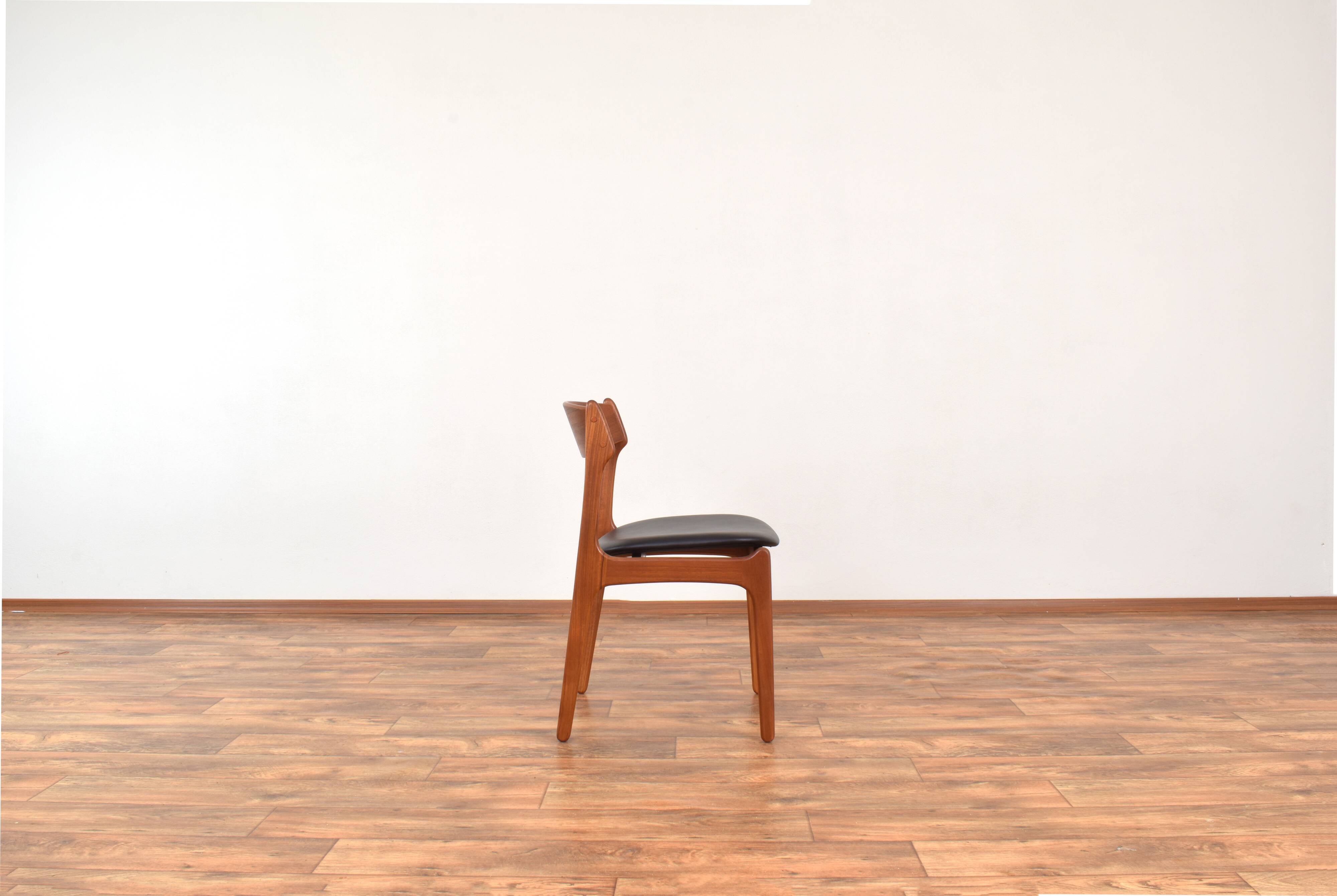 Mid-Century Danish Model 49 Teak & Leather Dining Chairs by Erik Buch for O.D. Møbler, 1960s.