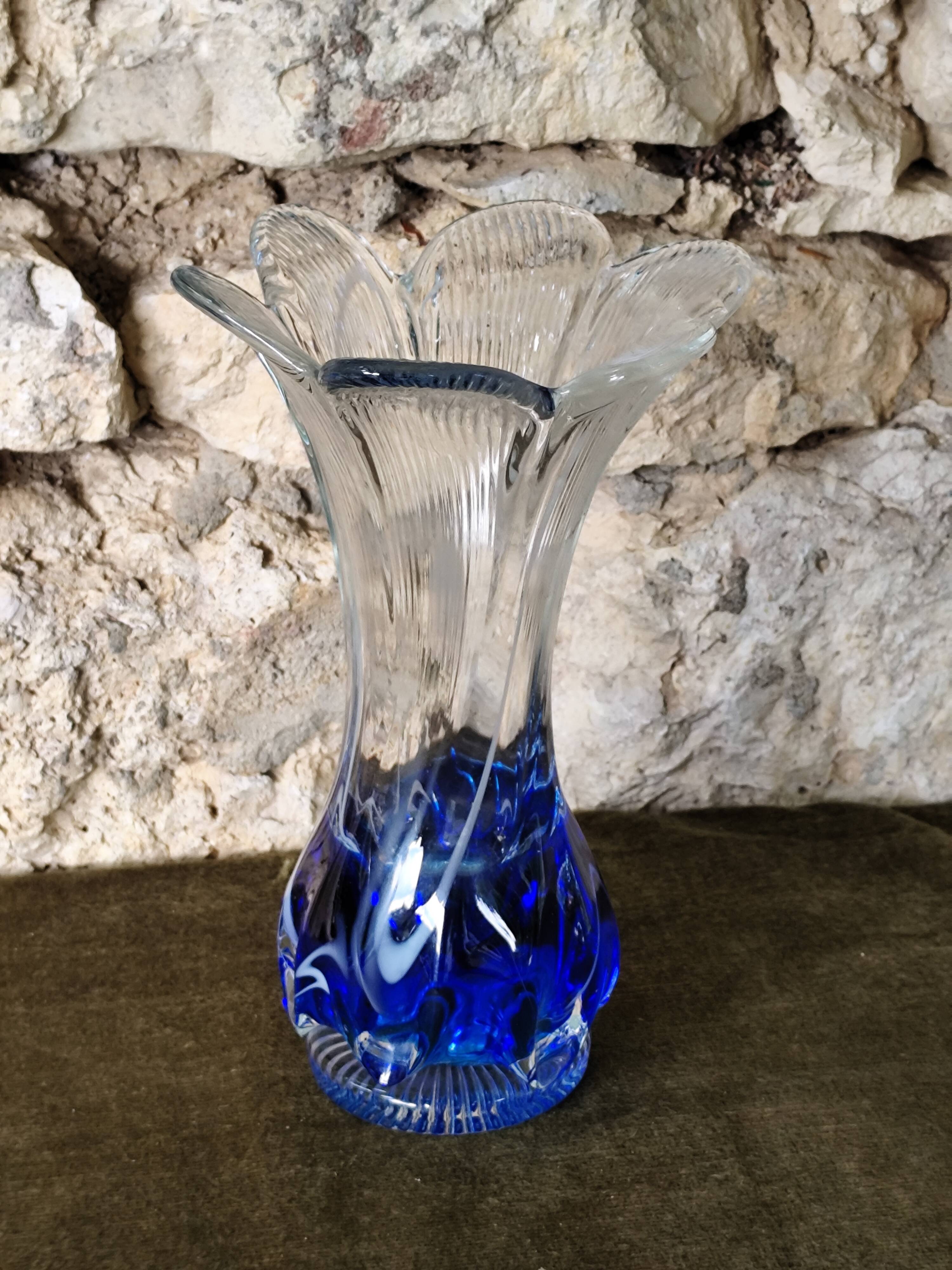 Large vintage blue glass vase