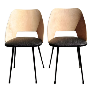 Paire de chaises tonneau bois et