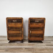 Tables de chevet en noyer Art Déco avec porte et tiroir