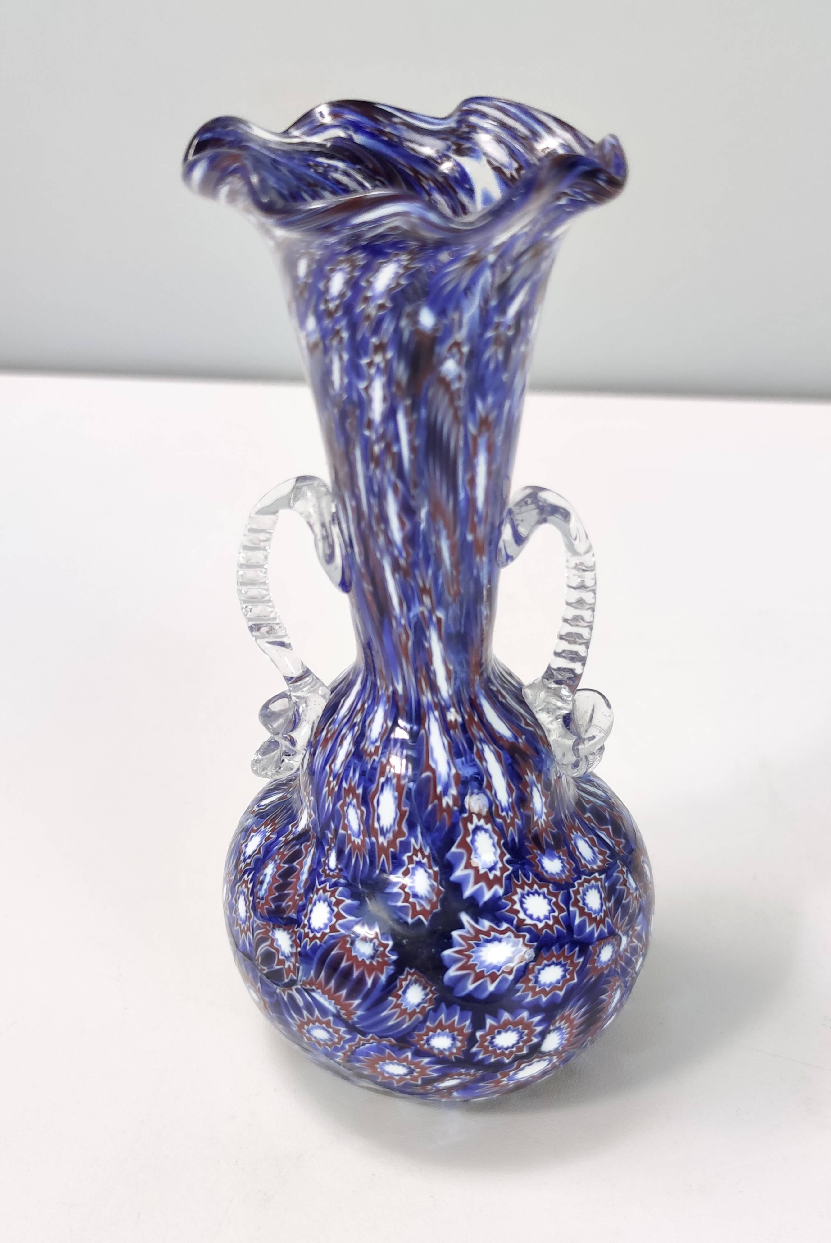 Blue Murano Glass Vase Ascribable to Fratelli Toso with Murrines, Italy