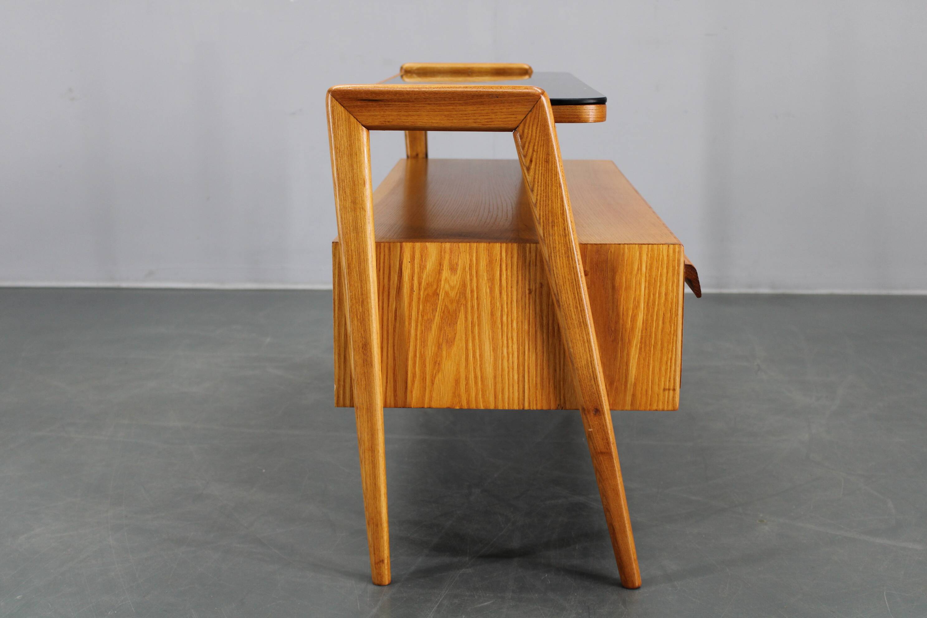 1960s Czechoslovakian Maple TV Rack with Drawers and Glass Top