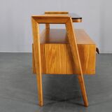 1960s Czechoslovakian Maple TV Rack with Drawers and Glass Top