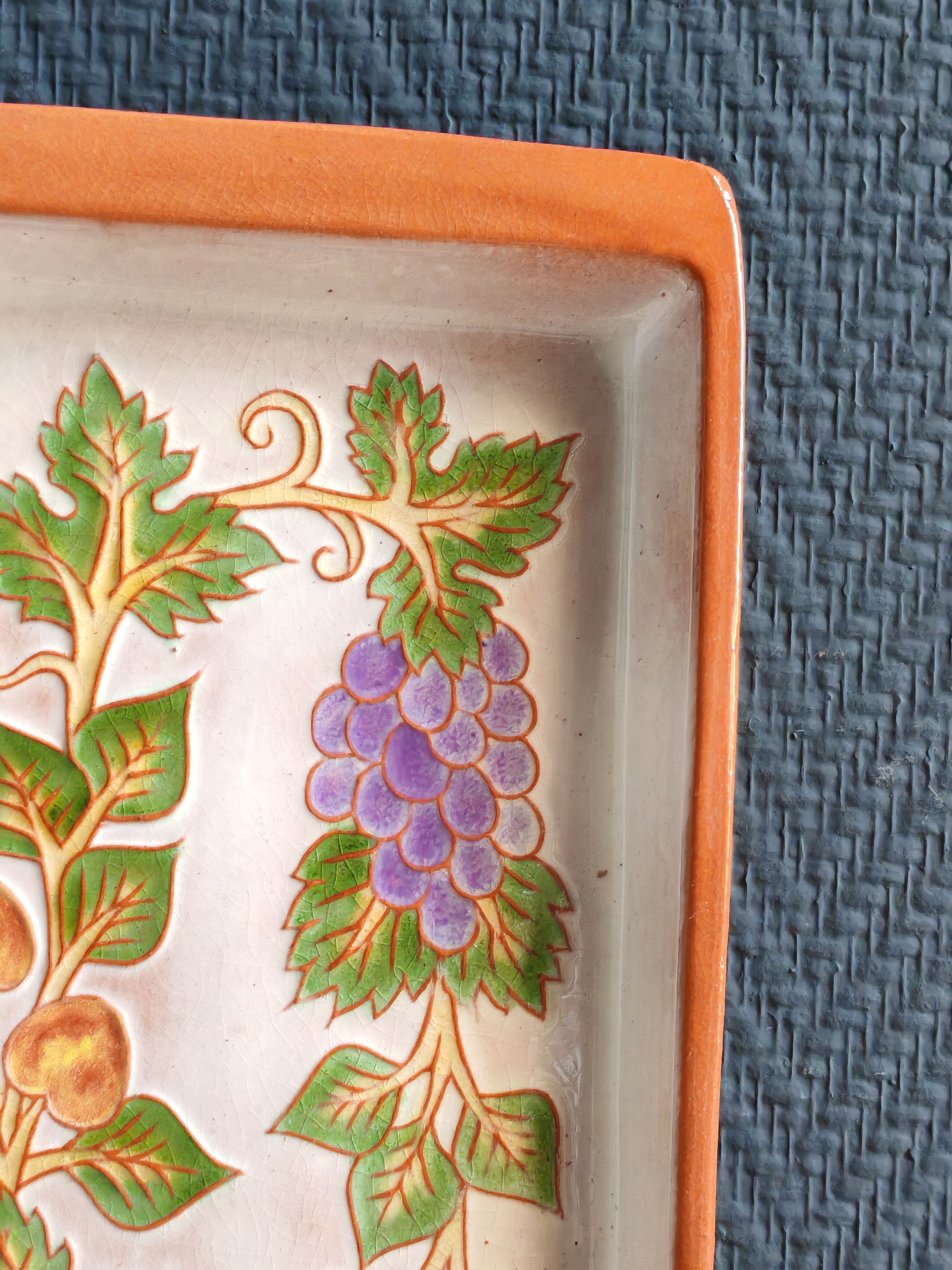Terracotta plate signed P.Boy, glazed artisanal ceramics.