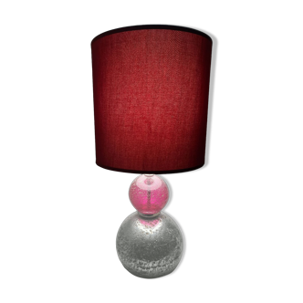 Lampe à poser en verre fushia et gris