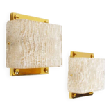 Pair of 1970s Italian brass & Murano glass wall lights