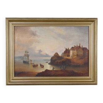 Tableau « Lumière sur le port », école française du XIXe