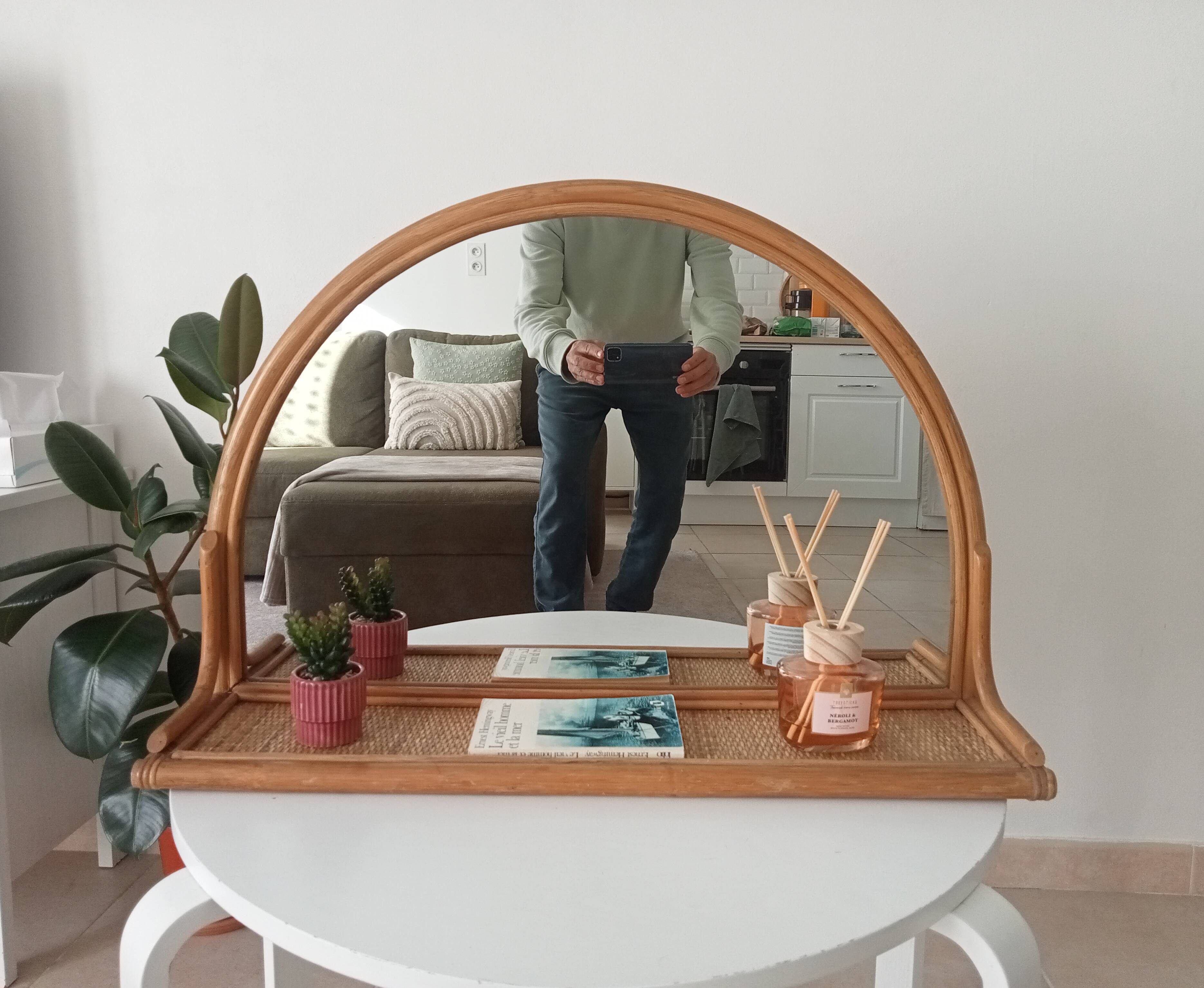 Miroir tablette vintage en rotin