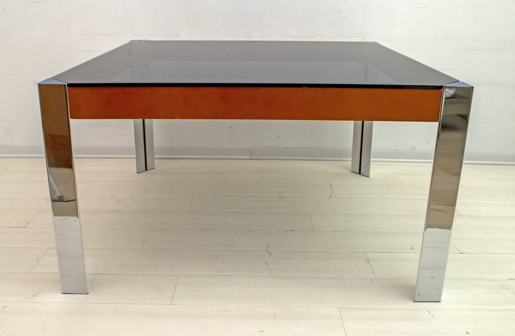 Willy Rizzo Style MidCentury Modern Italian Chrome and Leather Dining Table