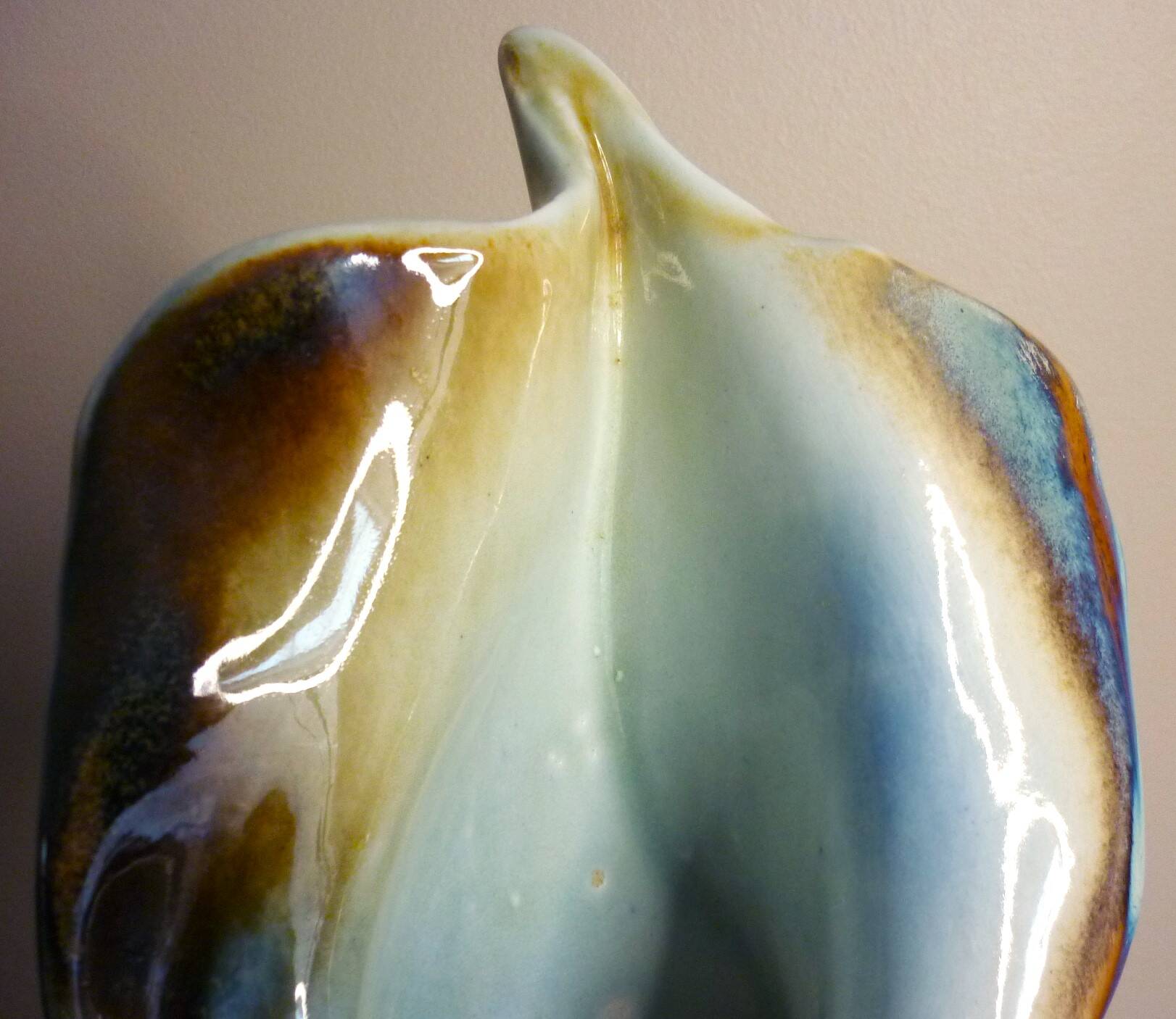 Glazed ceramic vase, unique piece, signed D. Prioton, shell neck