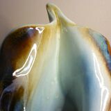 Vase en céramique émaillée, pièce unique, signé D. Prioton, col coquillage