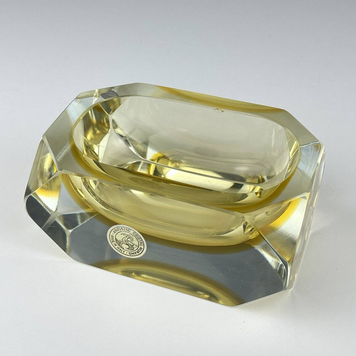 Original yellow Murano glass ashtray by Bucella Cristalli Murano, 1970s.
