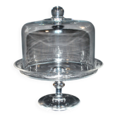 Cloche à fromage ancienne sur présentoir en cristal gravé à l’acide