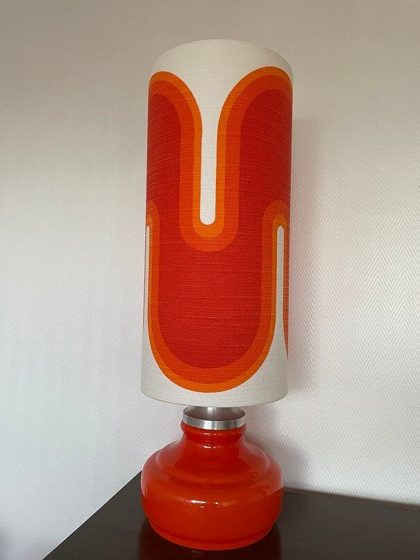 Orange opaline serpentine table lamp and vintage fabric