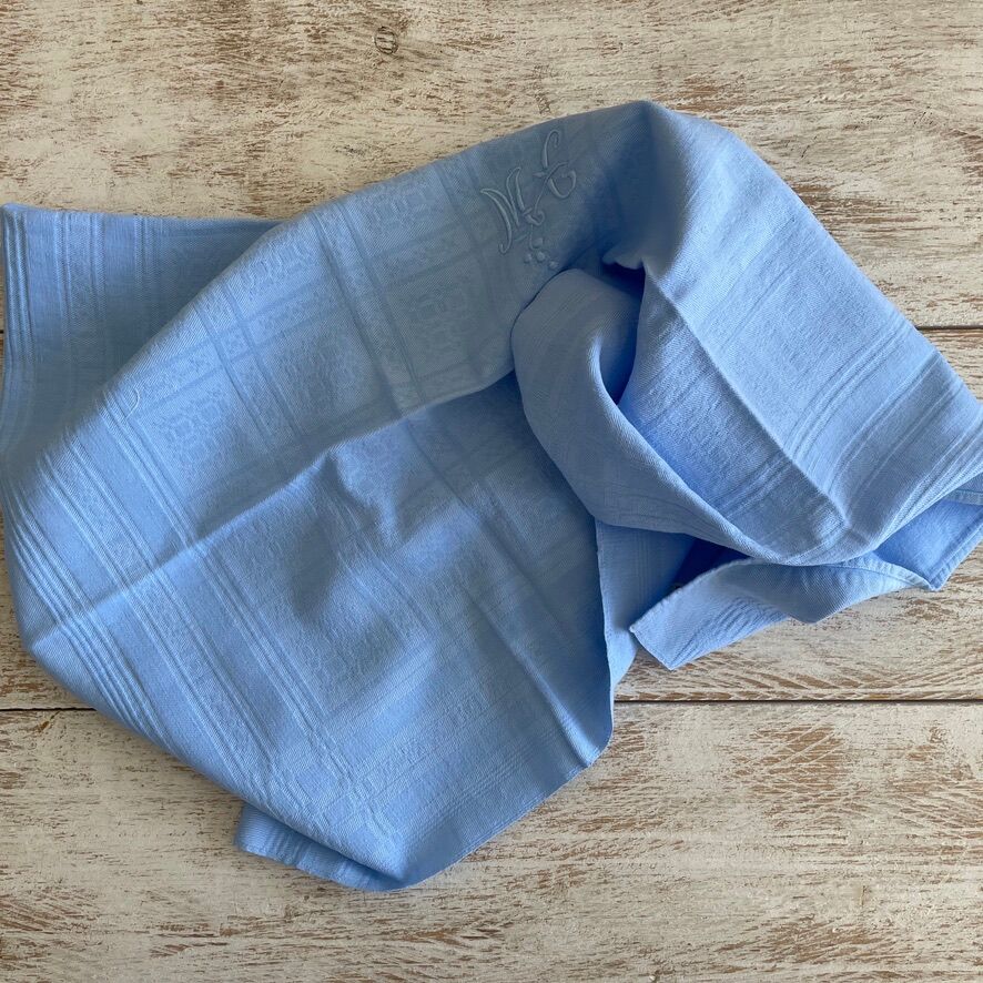 Set of 8 damask napkins dyed in dreamy blue monogrammed MC - cotton - 72x60cm