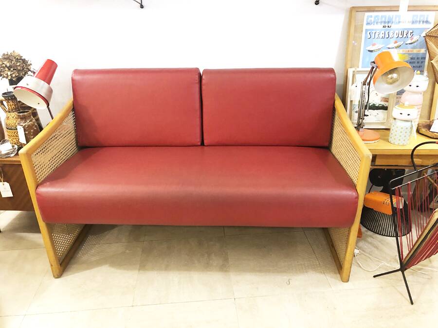 Banquette cannage vintage, 1980