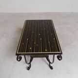 Table basse vintage avec 2 plateaux en verre avec impression des années 50