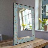 Vintage wall mirror in mint blue mosaic