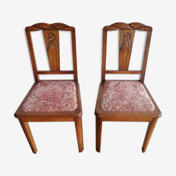 50s oak and pink velvet chairs