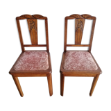 Set of 2 50s chairs in oak and pink velvet