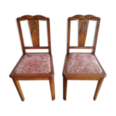Set of 2 50s chairs in oak and pink velvet