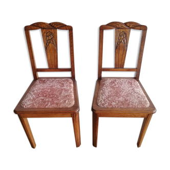 50s oak and pink velvet chairs