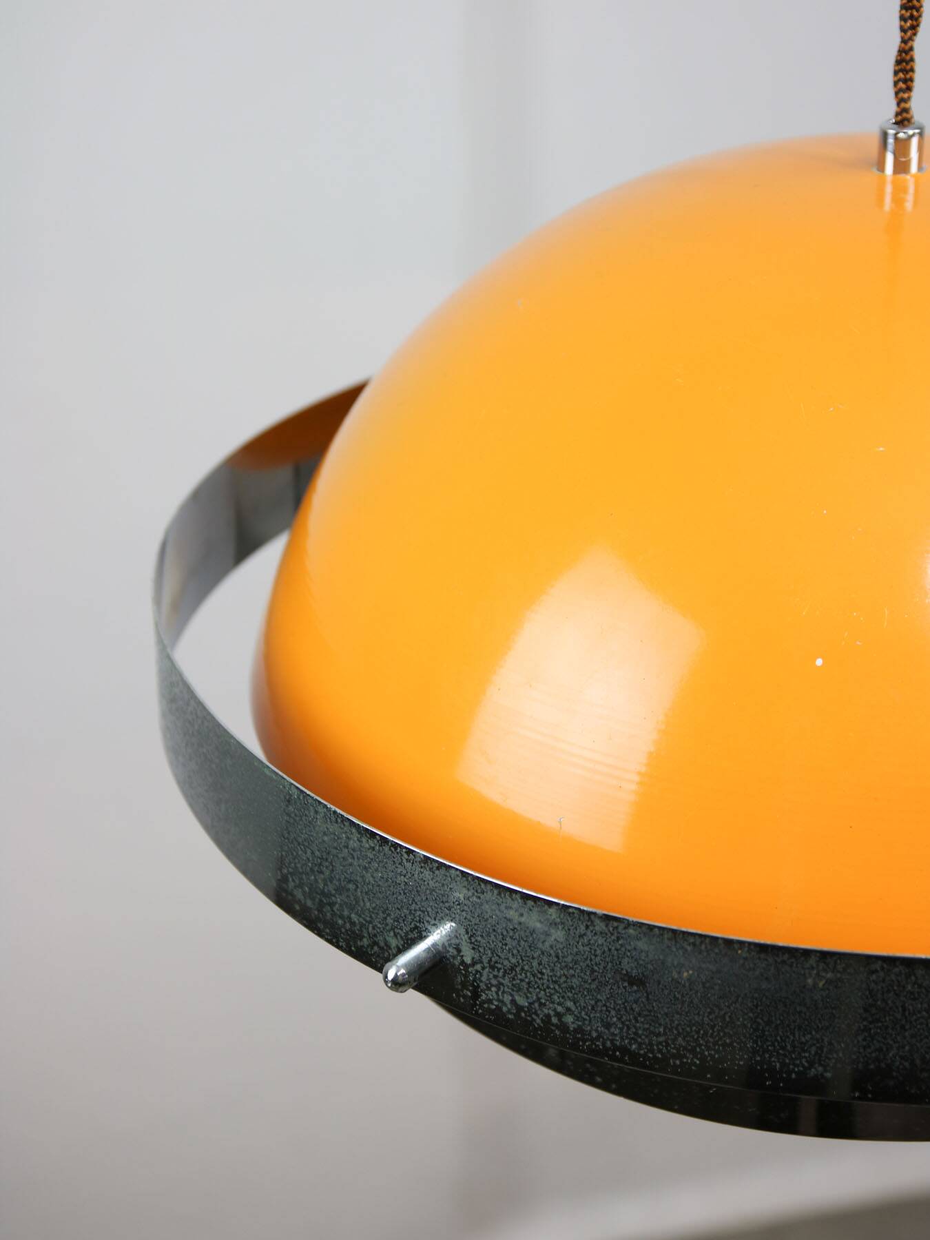 Space Age Italian Orange and Chrome Metal Pendant Lamp, 1970s