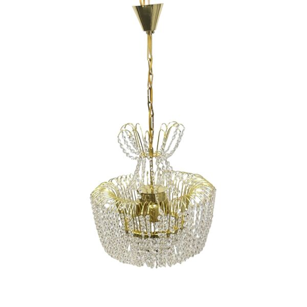 Chandelier en cristal de Kamenický Šenov, laiton doré, années 1970, Tchécoslovaquie
