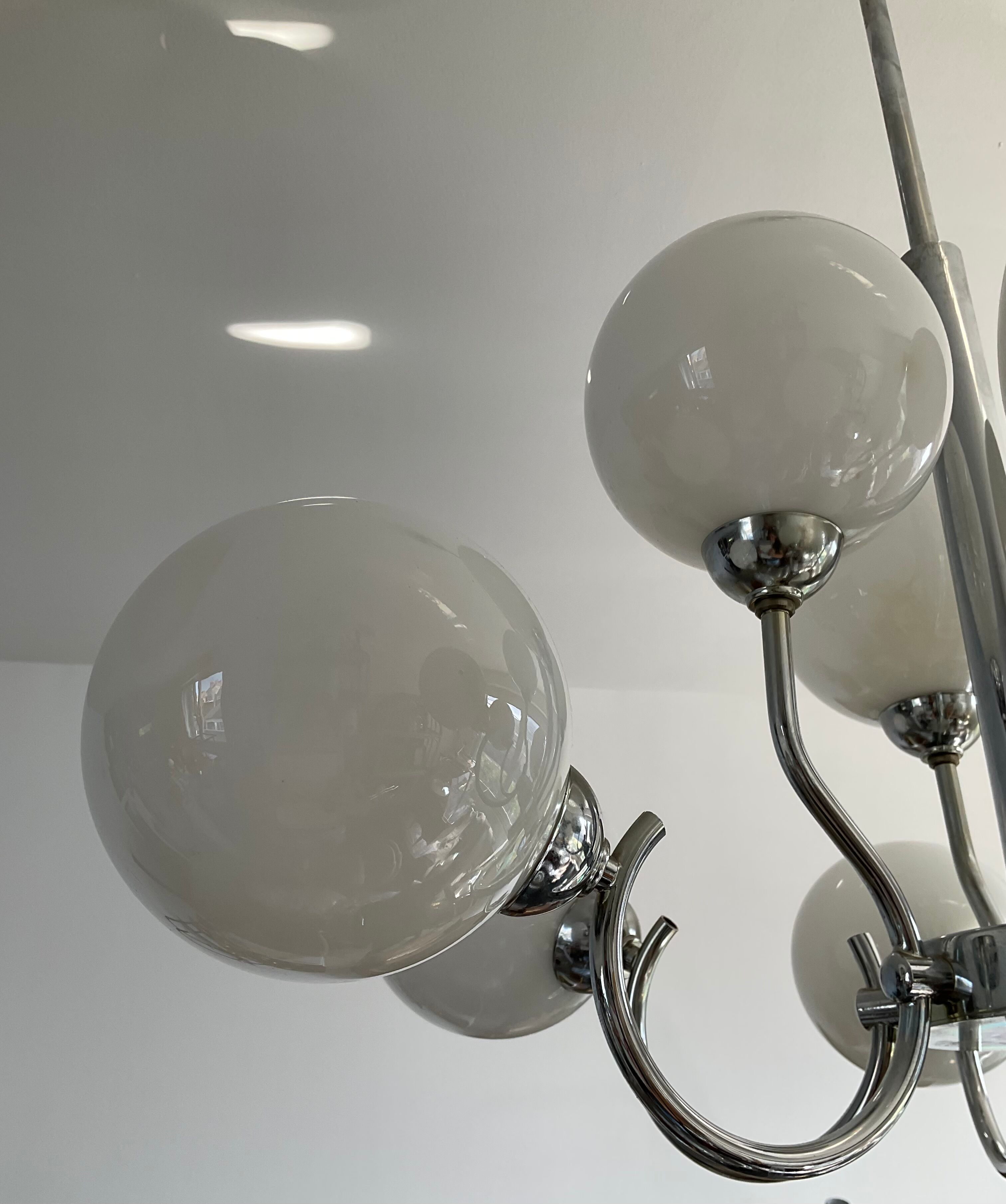 Space age chandelier in opaline and chrome metal