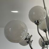 Space age chandelier in opaline and chrome metal