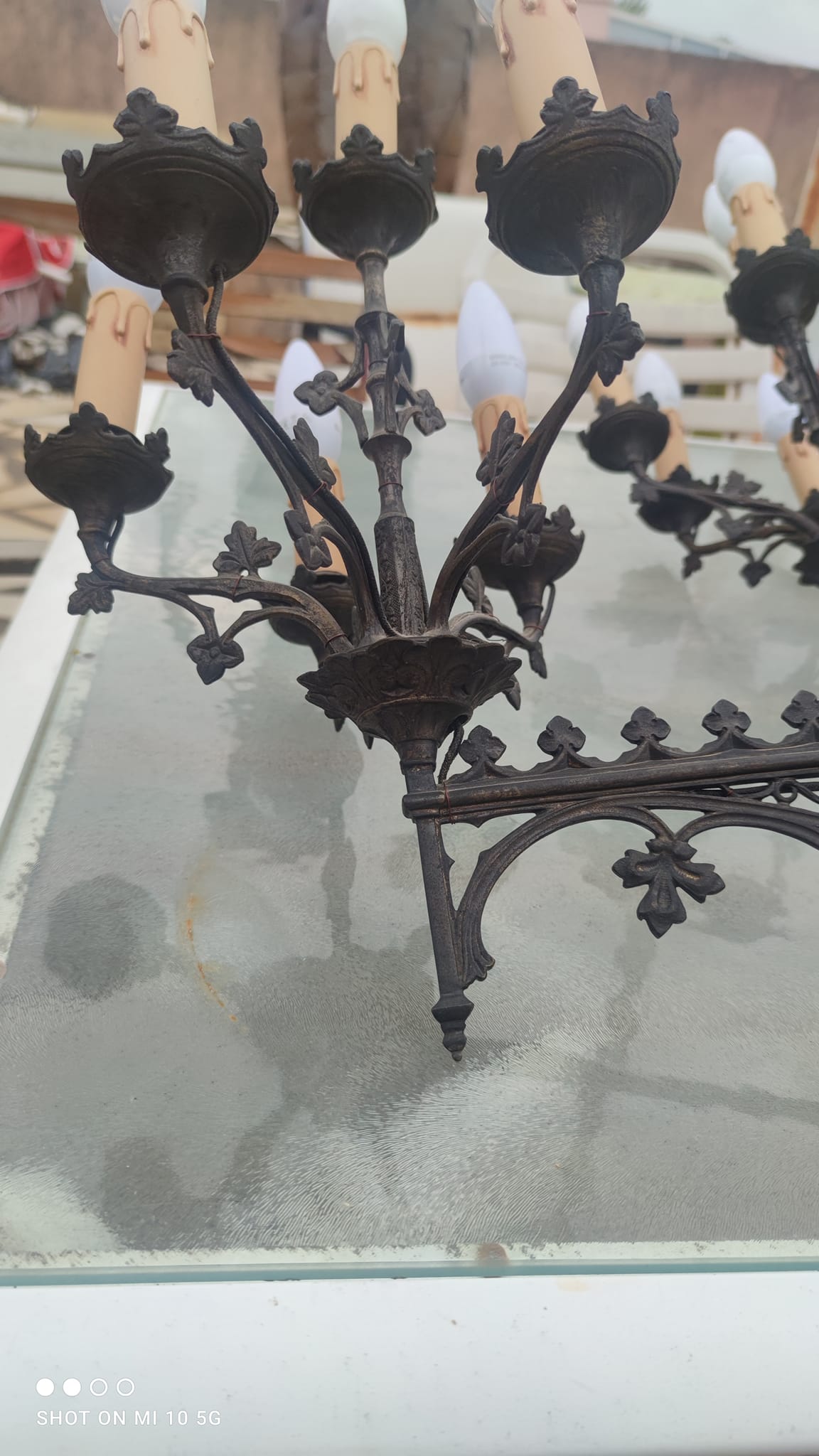 Pair of 19th-century bronze cathedral wall sconces with 5 lights