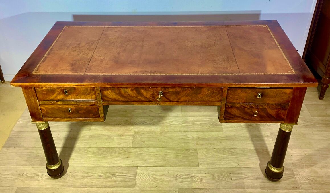 Empire style desk in mahogany, gilded bronzes