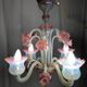 Milky white and pink Murano glass chandelier with four arms of light