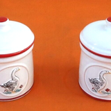 Pair of jars with foie gras lids cylindrical shape ceramic