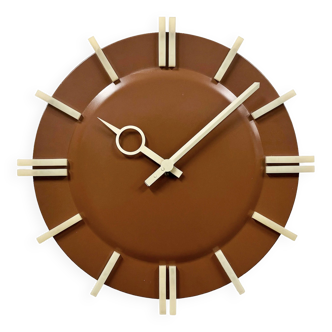 Brown Industrial Office Wall Clock from Pragotron, 1970s