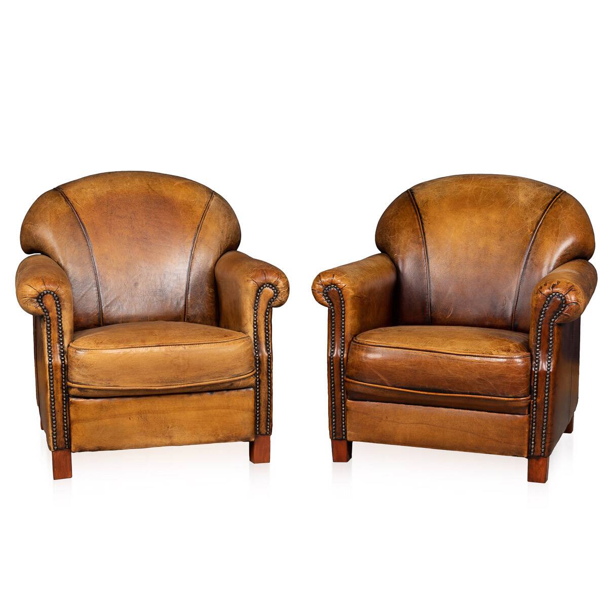 Vintage 20thc pair of dutch leather club chairs c.1980