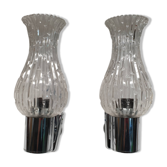 Set of 2 Italian chrome tulip glass wall lights from the 70s