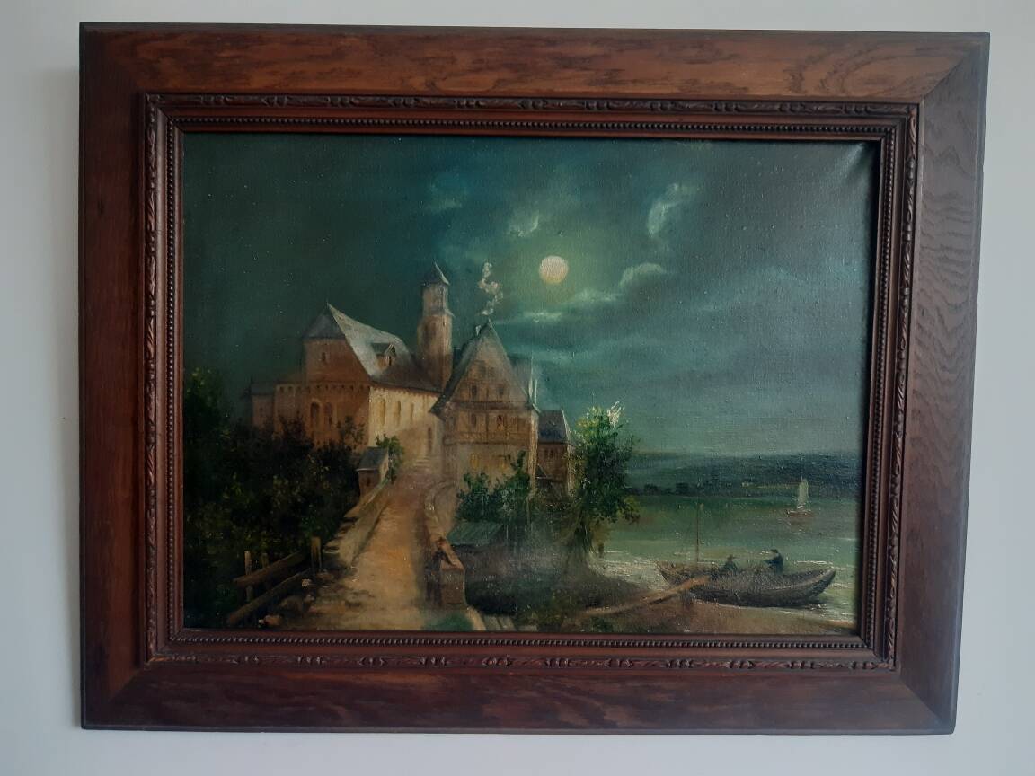 Navy blue moon port painting