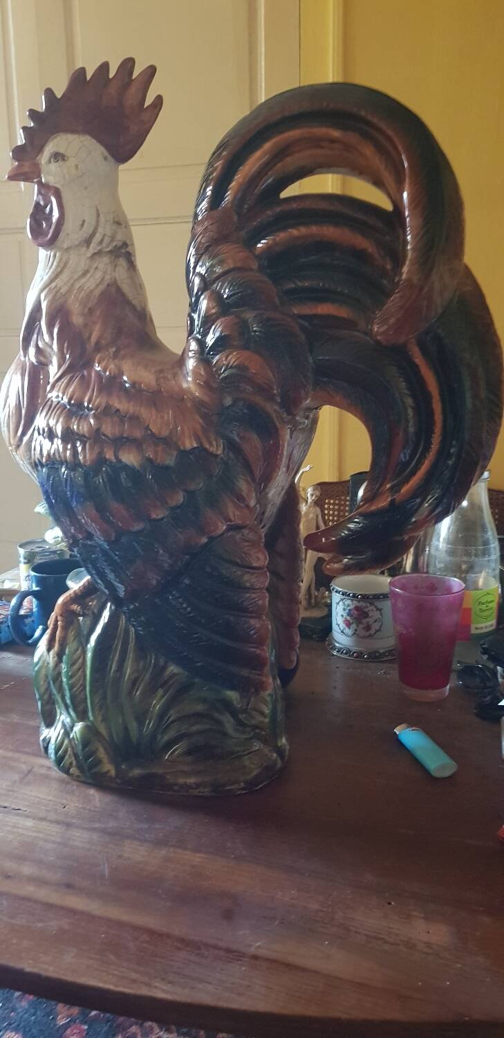 Large XXL cracked ceramic rooster 62 cm.