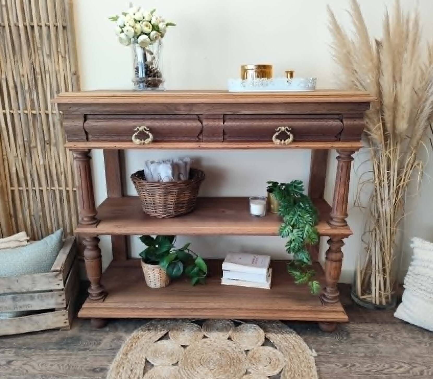 Console desserte meuble d'appoint en chêne massif