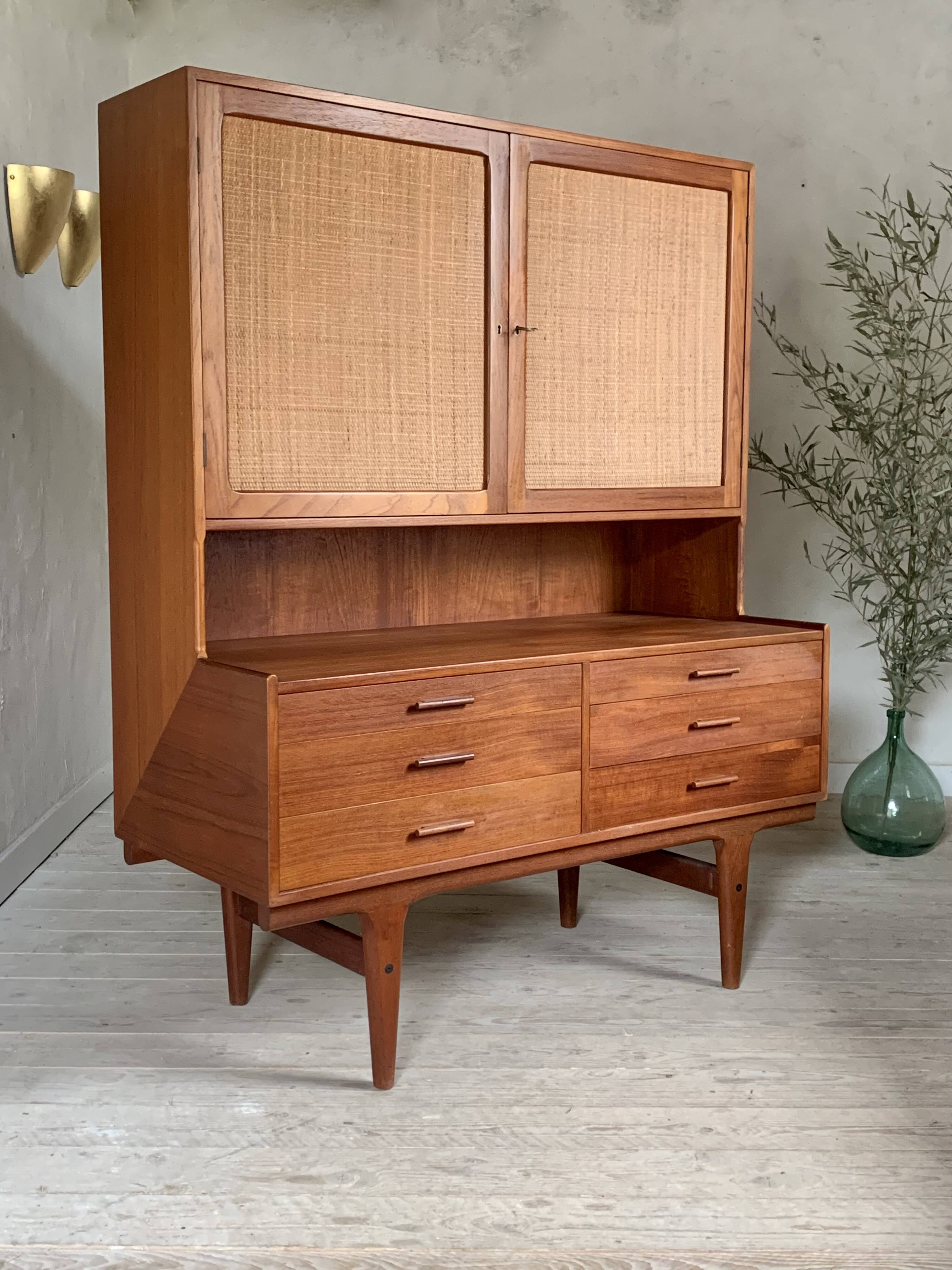 Scandinavian teak and rattan sideboard