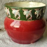 Faience pot cover slip decor fish garland
