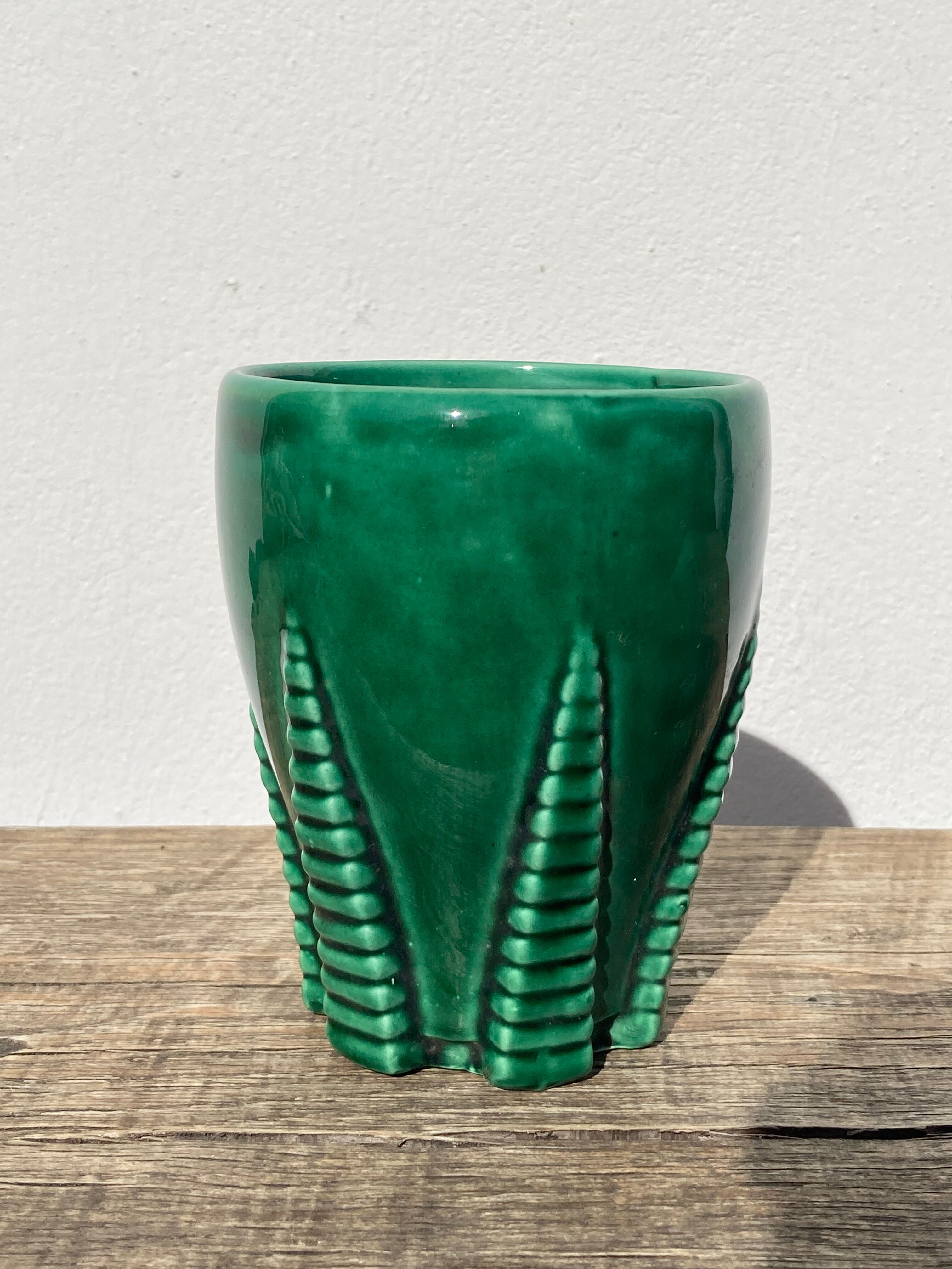 Green art deco ceramic vase