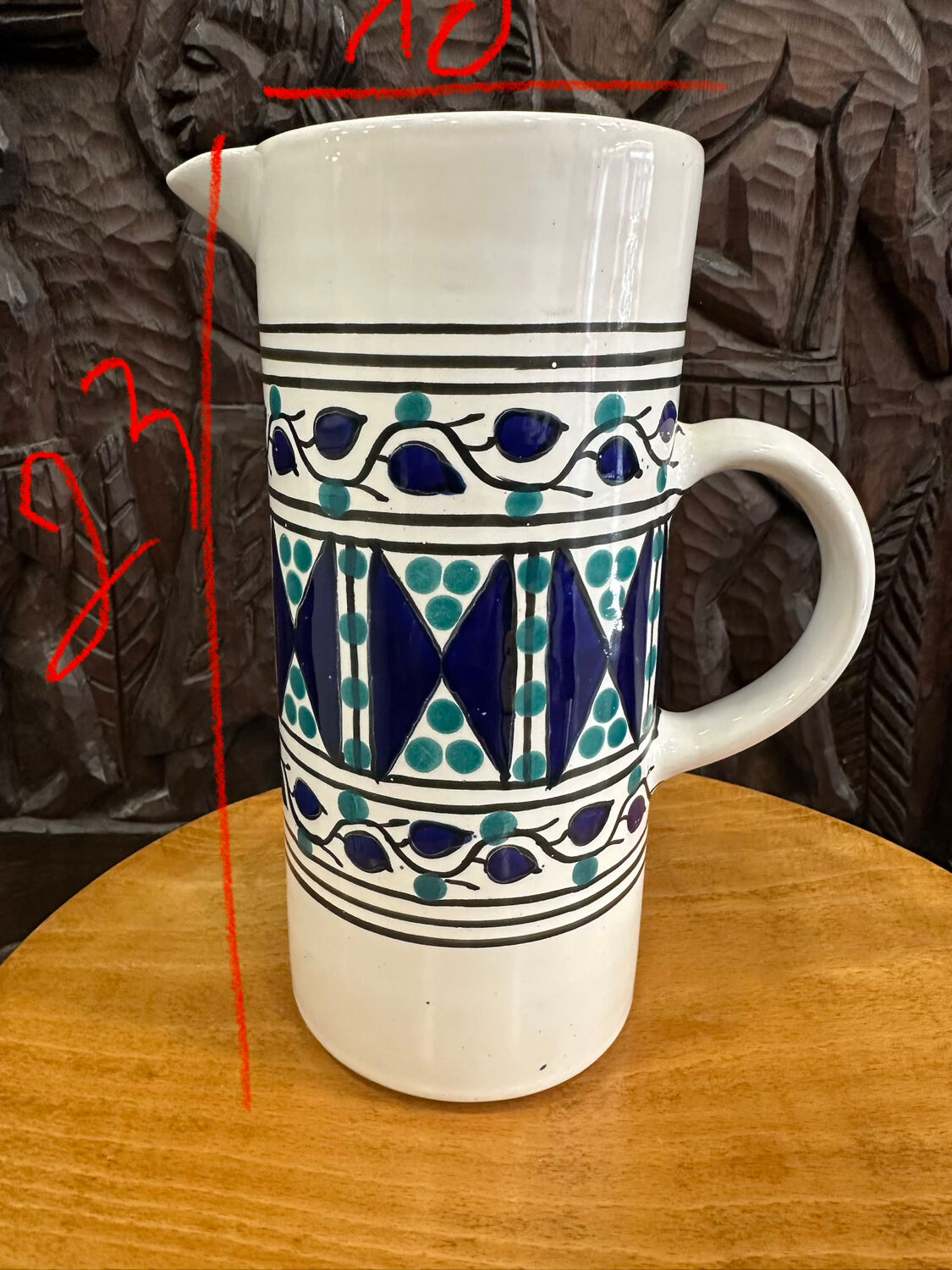 Handcrafted ceramic pitcher from Fes