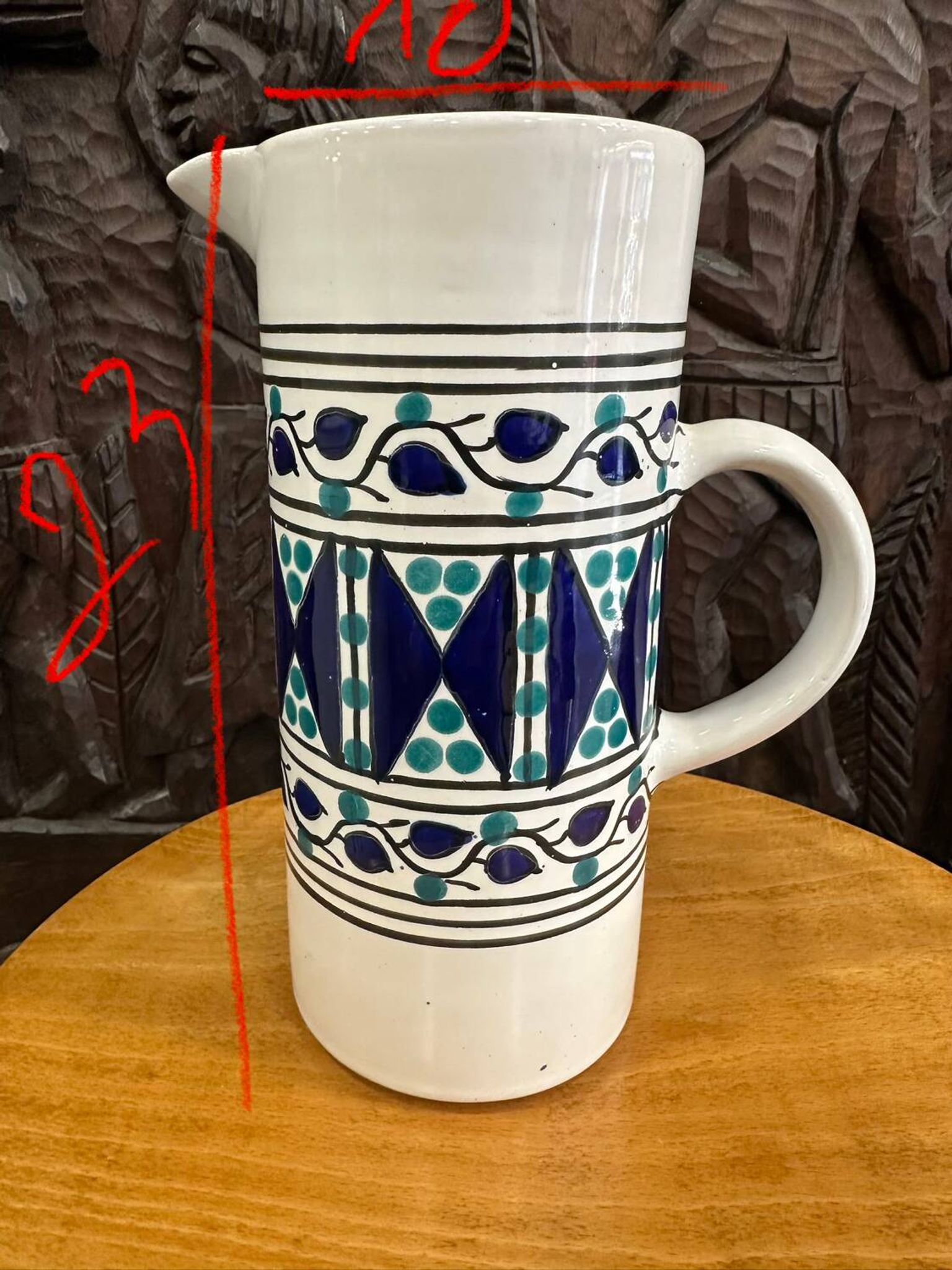 Handcrafted ceramic pitcher from Fes.