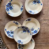 Set of 6 old-fashioned soup plates with blueberry decorations