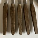 Set of 6 Scandinavian table knives, stainless steel blade, teak handle.